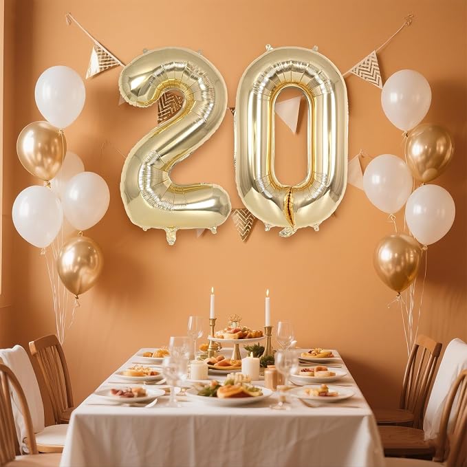Champagne Gold Large Number 20 Balloon, 40 Inch Light Gold Foil Helium Number - Image 3