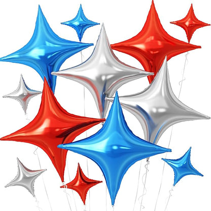 Red Blue Silver Star Balloons, 26Inch and 10Inch Red Blue Quadrangle Helium by Adorely