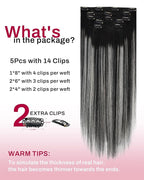 Moresoo Silver Grey Hair Extensions Real Human Hair Clip ins Balayage Black to Silver Double Weft Human Hair Clip in Extensions Short Straight Hair Extensions for Women 80g/5pcs 14in