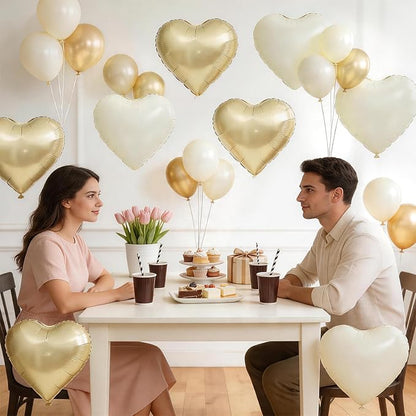 Sand White Gold Heart Balloons, 18Inch Light Gold Helium Balloon - Image 5