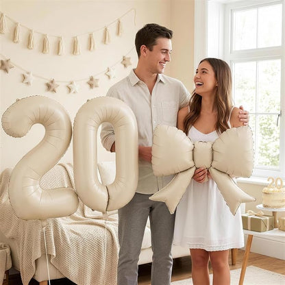 Cream 4 Balloons with Bow Balloons, 40 Inch Giant Self Inflating Beige Foil - Image 5