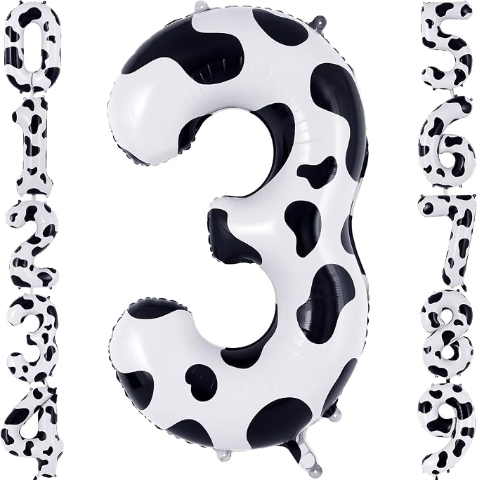 Cow Print Number 3 Balloon, Large 40 Inch Cow Number Birthday Balloons by AIQINHU