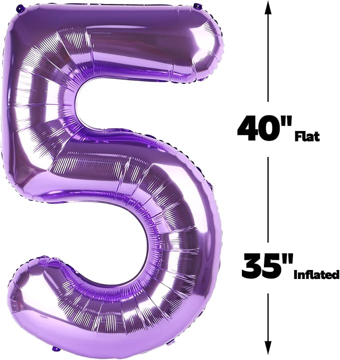 Purple Number 5 Balloon 40 inch, Balloon numbers party supplies, deco photo - Image 2