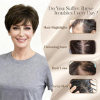 Short Hair Topper for Thinning Hair 4 Inch Short Pixie Cut Toppers Pieces Natural Curly Synthetic Wiglets Hairpieces (Dark Golden Brown, 4 inch)