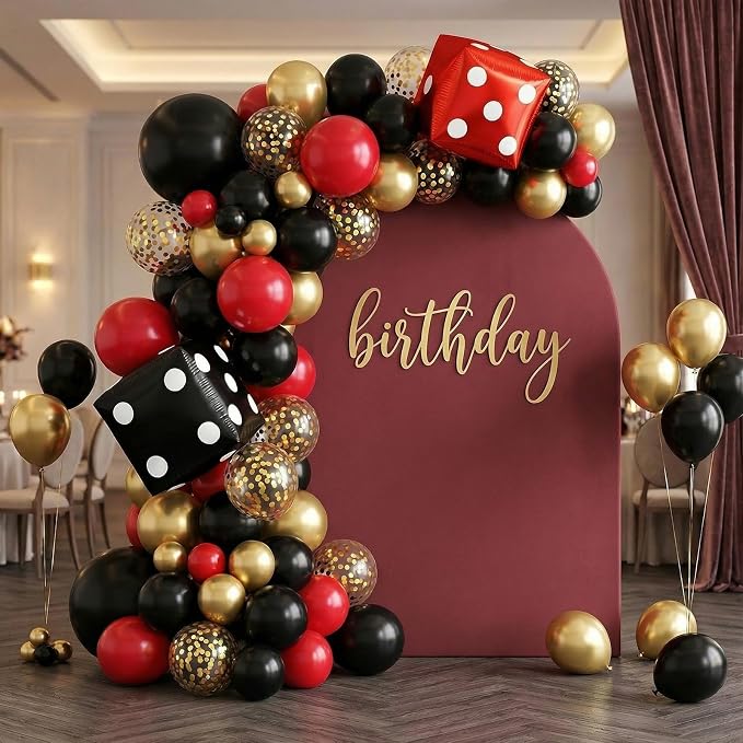 Red Black Gold Balloon, 22 Inch Dice Foil Balloons, Metallic Gold Confetti - Image 5