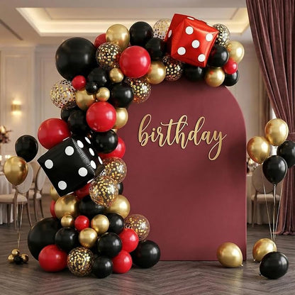 Red Black Gold Balloon, 22 Inch Dice Foil Balloons, Metallic Gold Confetti - Image 5