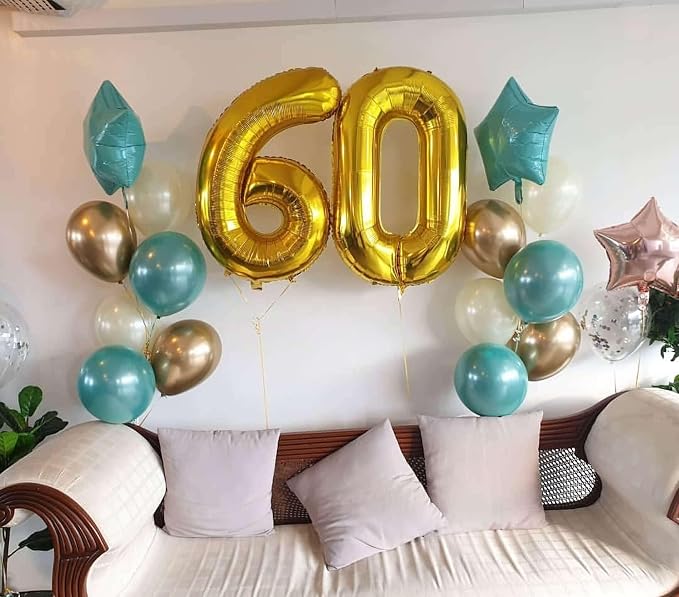 Gold 60 Number Balloons, 40 Inch Giant Number 60 Balloons Foil Mylar Helium - Image 5