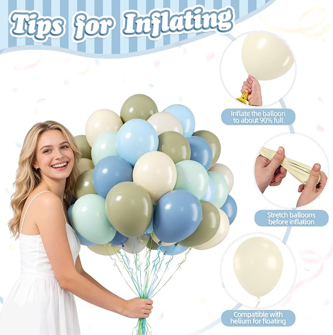 FunHot Blue Green Balloons, 12 Inch Pastel Yellow Ivory Helium Balloons - Image 3