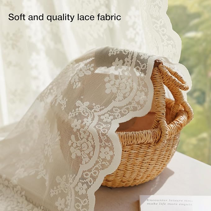 Anmao Vintage Lace Curtains 84 Inches Long 2 Panels Set, Romantic Elegant Light - Image 4