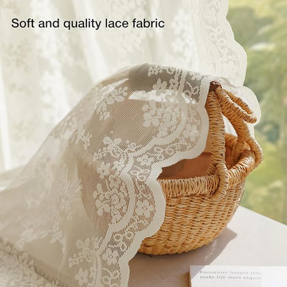 Anmao Vintage Lace Curtains 84 Inches Long 2 Panels Set, Romantic Elegant Light - Image 4
