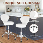 Set of 2 PVC Faux Leather Rolling Swivel Salon Stool Chair with Back Support Adjustable Hydraulic Seat Height 22 in Diameter 15 Inch for Facial Spa Medical Tattoo Beauty Barber White 2 Pack