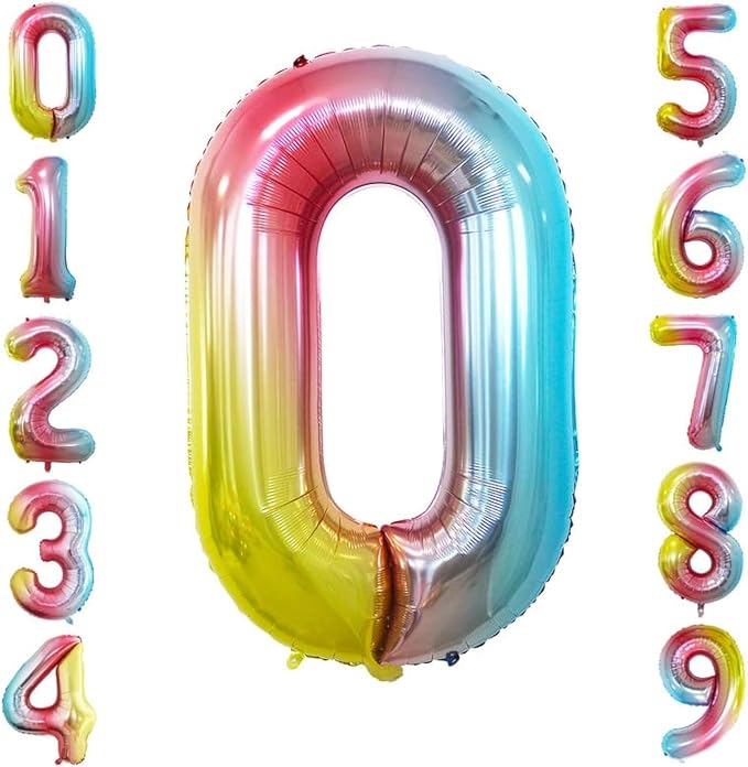 2 Pcs 42 Inch Rainbow Foil Balloons Number 0 by GOER