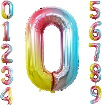 2 Pcs 42 Inch Rainbow Foil Balloons Number 0 by GOER
