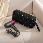 Large Quilted Hair Tools Travel Bag with Bow Pattern,Waterproof Hair Styling Accessories Storage Case for Shark FlexStyle, Dyson Airwrap Hair Dryer, Curling Iron, Revlon Hair Tools(Black)