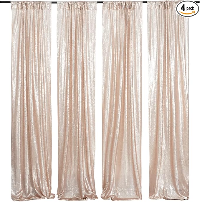 Poise3EHome Champagne Sequin Backdrop Curtains, 4 Panels 2FTx8FT Glitter by Poise3EHome