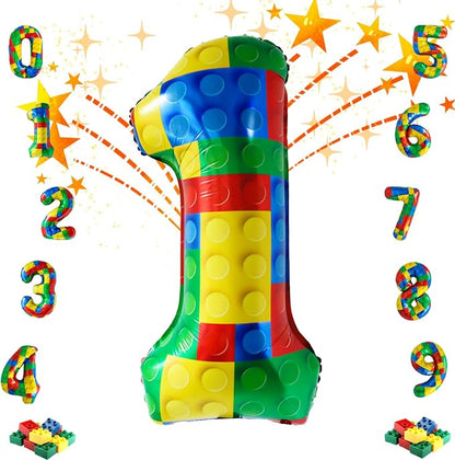 32 Inch Stackable Block Number 1 Balloon – Colorful Brick Building Themed Big by Unknown