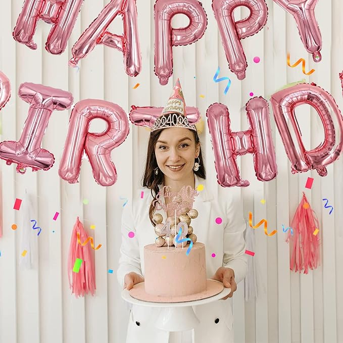 Rose Gold Happy Birthday Balloon Banner Set -16" Foil Letters Balloons | 76pcs - Image 8