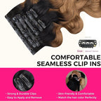 Lashey Seamless Clip in Hair Extensions Human Hair 110g 7pcs Body Wave Ombre Natural Black to Medium Auburn Real Human Hair Hair Extensions 24 Inch
