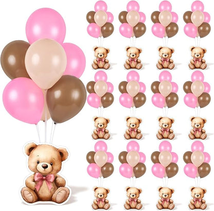 12 Sets Pink Bear Baby Shower Balloon Stand Kit by Unknown