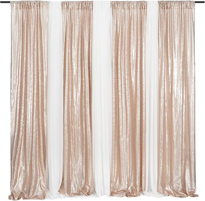 Poise3EHome Champagne Sequin Backdrop Curtains, 4 Panels 2FTx8FT Glitter - Image 7