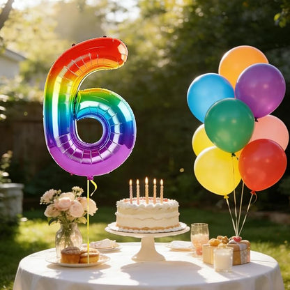 40 Inch Number 6 Balloons for 6th Birthday Party Decorations, 0-100 Rainbow - Image 3