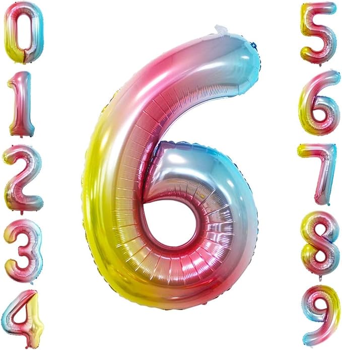 Rainbow Foil Balloons Number 6, Huge Number Balloons by GOER