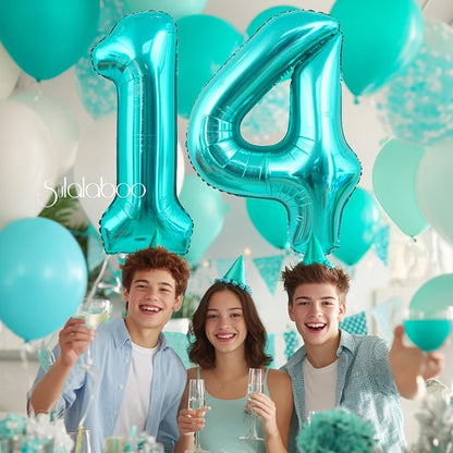 40 Inch Big Teal Blue Number 14 Foil 0-9 Mylar Helium Balloons | Large Digital - Image 6