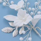Flower Bridal Hair Pins Pearl Bride Wedding Hair Pieces Leaf U Shaped Hair Accessories Headpiece for Wedding Brides Women Girls（6 PCS） (Silver/Beads White Flower)