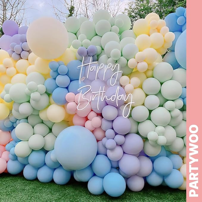 PartyWoo Pastel Rainbow Latex Helium Foil Balloons 66pcs 12 Inch | Balloons - Image 9
