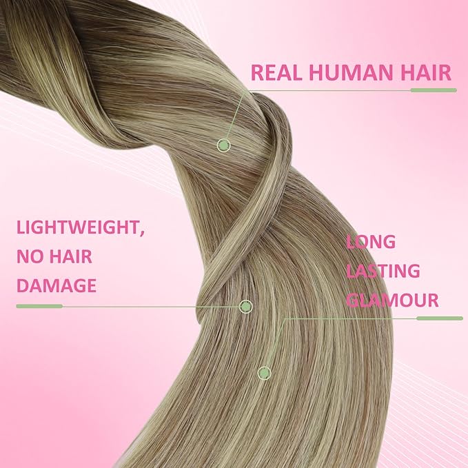YoungSee Balayage Tape in Hair Extensions Human Hair Ombre Tape in Extension Balayage Brown with Blonde Tapes ins Human Hair Extension Invisible Tapes Human Hair Extension 12In 30g 20pcs