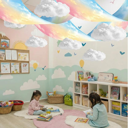 9 Pcs Pastel Rainbow Cloud Ceiling Kit Include 12 x 2 ft Fluorescent Light - Image 2