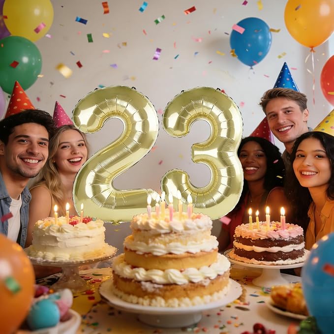 40 Inch Number 23 Balloons for 23rd Birthday Party Decorations, 0-100 Champagne - Image 2