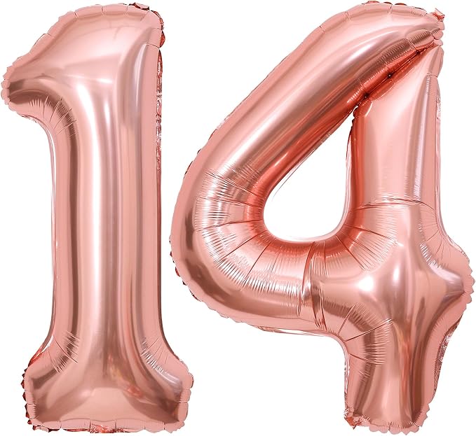 Rose Gold 14 Number Balloons, 40 Inch Big Giant Jumbo 14 or 41 Balloon Numbers by BBPOOL