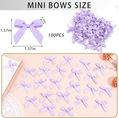 Purple Mini Bows 1.57" 100PCS Small Satin Ribbon Bows - Image 2
