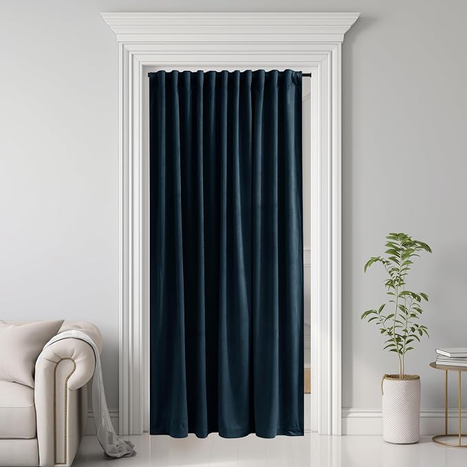 Navy Blue Curtain for Doorway 80 inch Length, Back Tab Velvet Thermal Insulated by StangH