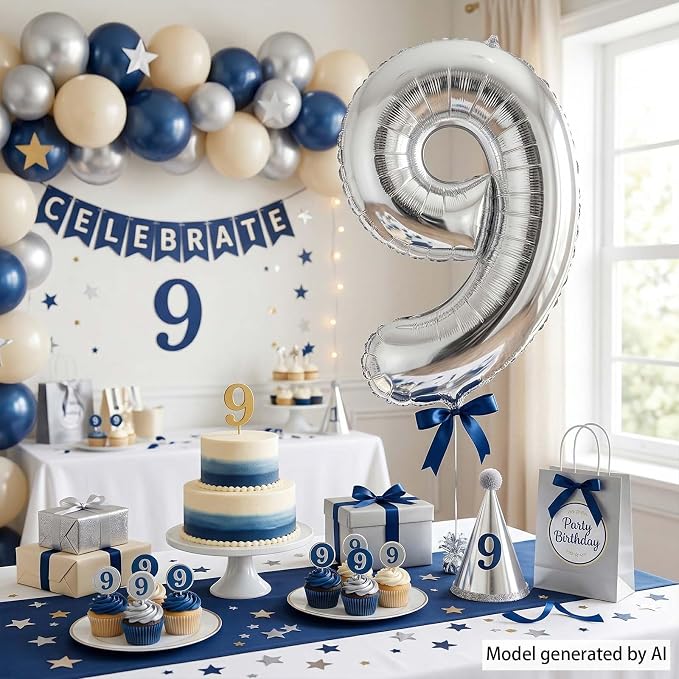 Silver Number 9 Balloon 40Inch, Sleek Metallic Foil - Image 6
