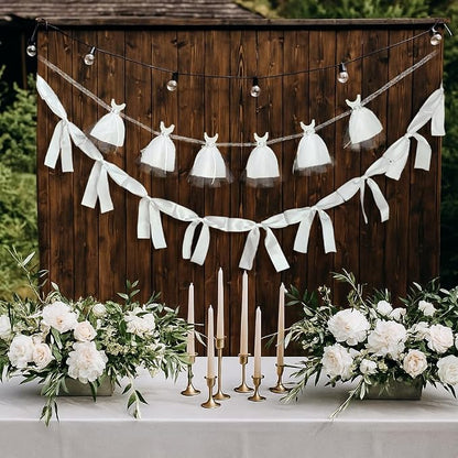 2Pcs Bridal Shower Banner Wedding Dress & Pre-Assembly White Ribbon Bow Garland - Image 2