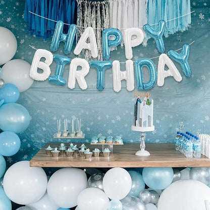 TONIFUL 16 Inch Light Blue White Happy Birthday Balloons Banner Decorations | - Image 4