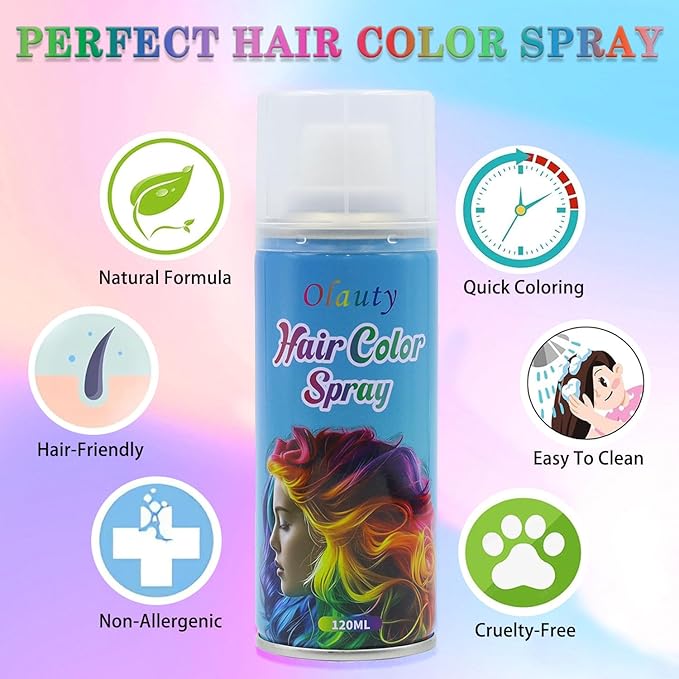 Blue Temporary Hair Color Spray for Kids Women, One-Day Temporary Hair Dye Spray Washable Hair Color Wax Non-Sticky For Cosplay Party DIY, Christmas, Halloween, Crazy Hair Day (Blue)