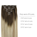 WENNALIFE Clip in Hair Extensions Real Human Hair, 18 Inch 120g 7pcs Ombre Walnut Brown to Ash Brown and Bleach Blonde Clip in Human Hair Remy Clip in Hair Extensions Real Human Hair Double Weft