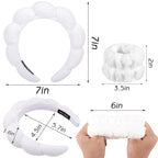Zkptops Spa Headband for Washing Face Wristband Sponge Makeup Skincare Headband Bubble Soft Terry Cloth Hairband Christmas Birthday Gift for Women Girls Fashion Puffy Non Slip Thick Headwear (White)