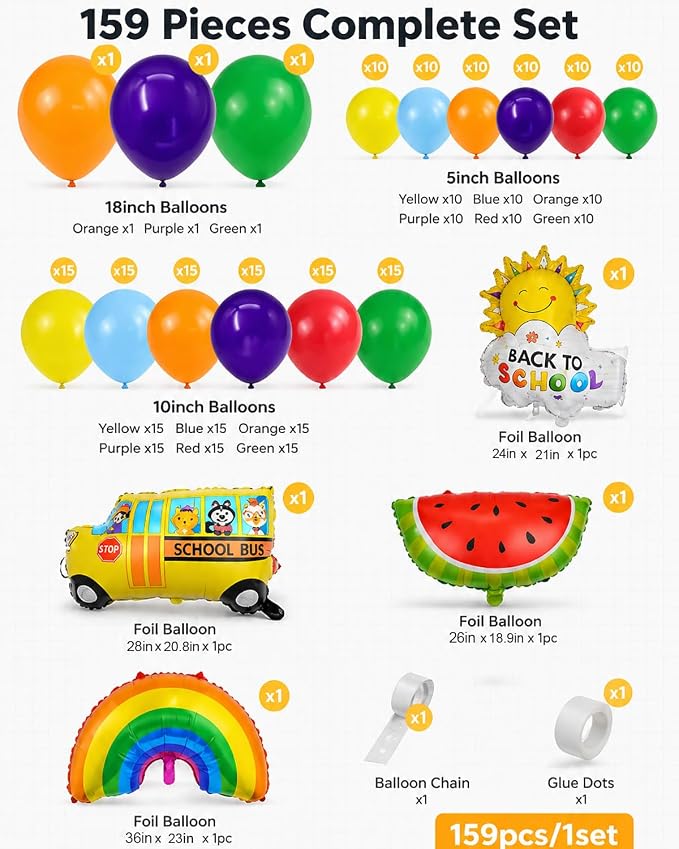 Back to School Balloon Arch Kit, Rainbow Balloons and Watermelon Balloons - Image 2