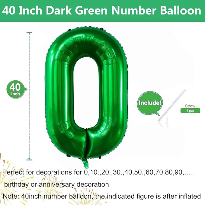 Green Number Balloons, 40 Inch Dark Green Balloon 0. Birthday Party Wedding - Image 2