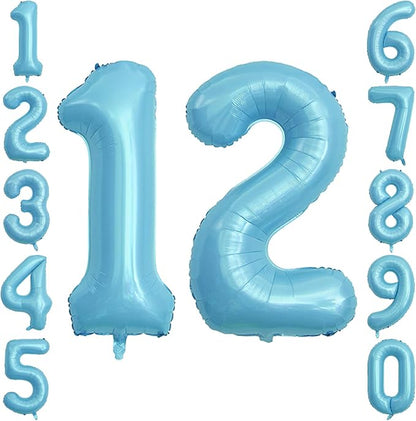 Pearlescent Blue Number 12 Balloon 40 Inch, Large Light Blue Foil 12th Birthday by Unknown