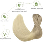 DOORES Clip in Hair Extensions, 155g 10pcs Balayage Ash Blonde to Golden Blonde and Platinum Blonde 16 Inch Real Human Hair Extensions Clip in Skin Weft Hair Extensions