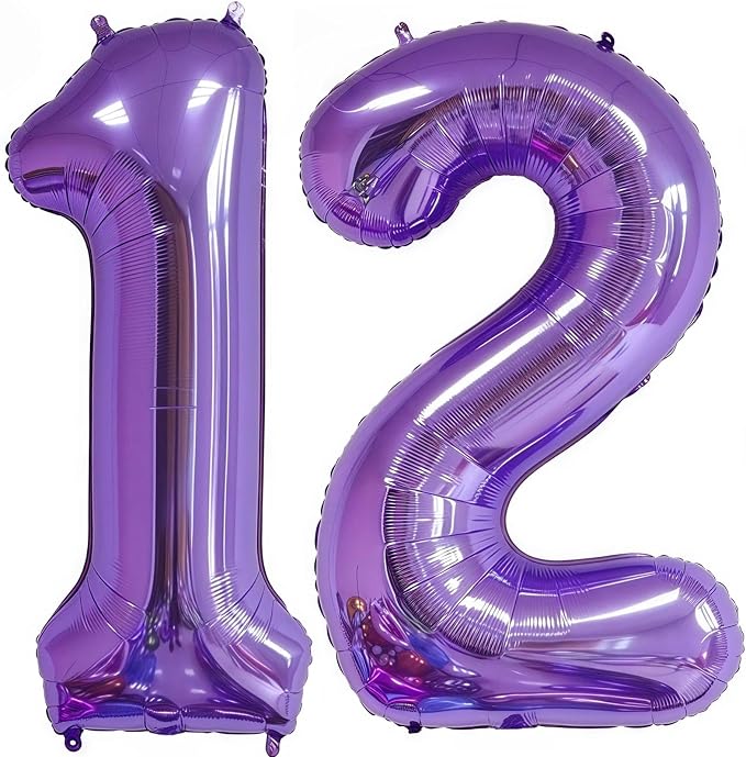 Purple 12 Balloon Number, 40 Inch Number 12 Balloon Big Foil Mylar Helium by BBPOOL
