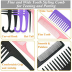 6PCS Large Wide Tooth Comb Rat Tail Comb Set, Shower Combs for Wet or Dry Hair, Premium Hair Brush Combs Detangle Curls, Detangler Comb for Detangling Wigs, Styling Curly Parting Kit for Men and Women