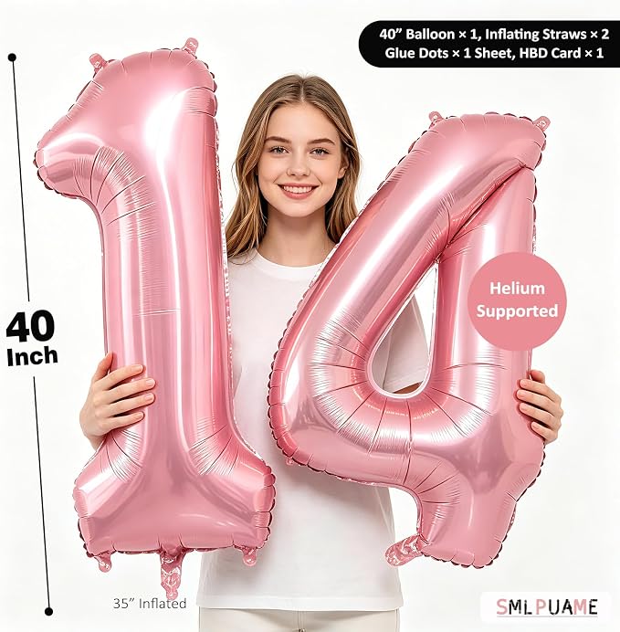 Pastel Pink 11 Balloons, 40 Inch Large Light Pink Foil Number Balloons 0-10 - Image 3