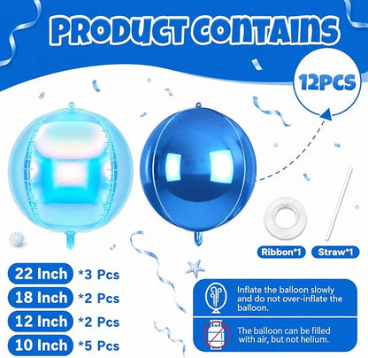 Biapian 12 Pcs Blue and Iridescent Round Balloons Foil, Large Blue Bubble - Image 2