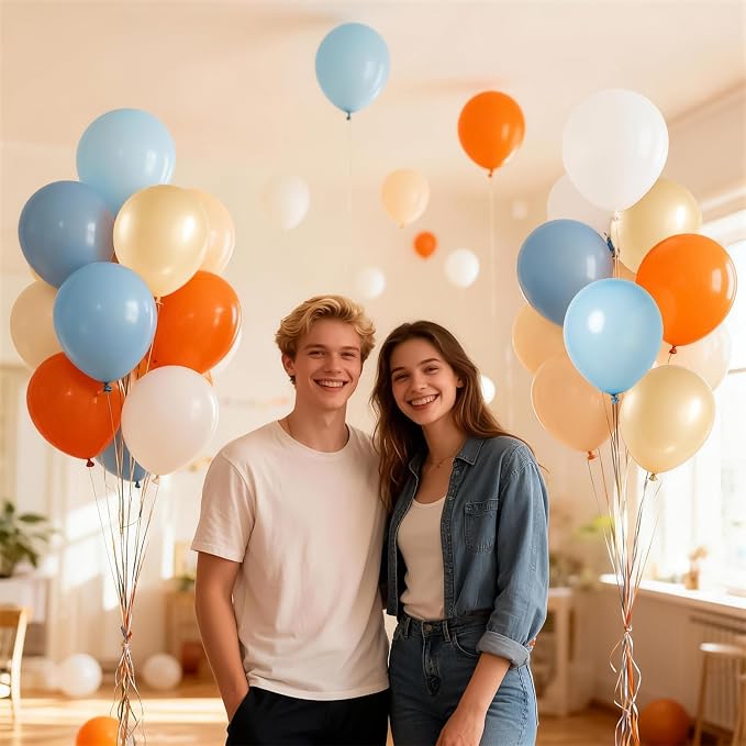 Blue and Orange Baby Shower Balloons Desorations, Pastel Dusty Blue Orange Nude - Image 6